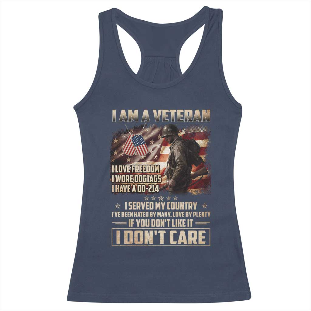 I Am A Veteran I Served My Country If You Don't Like It I Don't Care Racerback Tank Top TS11 Navy Print Your Wear