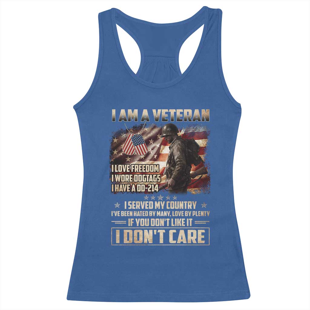 I Am A Veteran I Served My Country If You Don't Like It I Don't Care Racerback Tank Top TS11 Royal Blue Print Your Wear