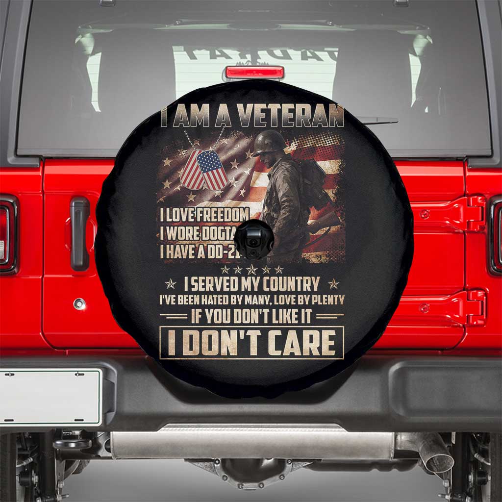 I Am A Veteran I Served My Country If You Don't Like It I Don't Care Spare Tire Cover TS11 Black Print Your Wear