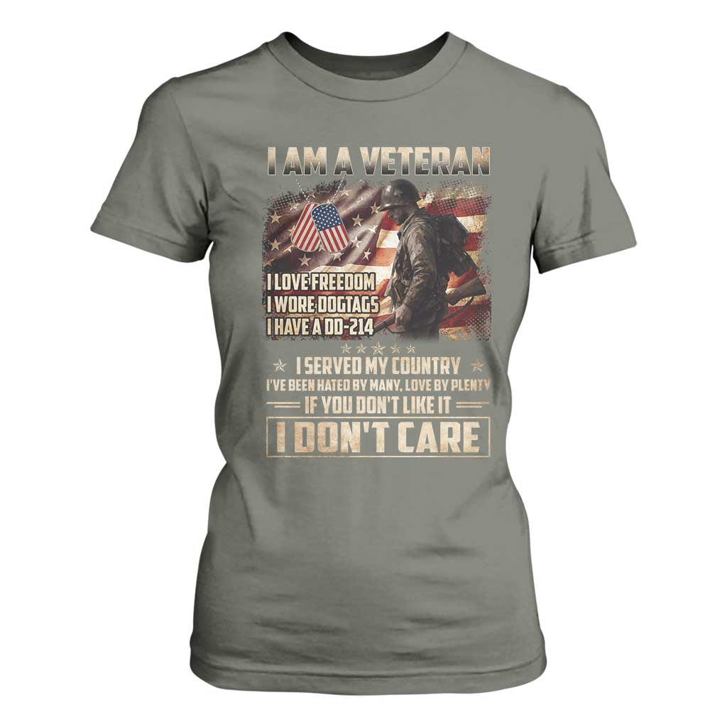 I Am A Veteran I Served My Country If You Don't Like It I Don't Care T Shirt For Women TS11 Military Green Print Your Wear