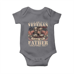 I Am A Veteran Like My Father Before Me Baby Onesie Vintage American Flag TS11 Charcoal Print Your Wear