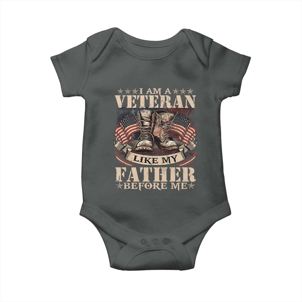 I Am A Veteran Like My Father Before Me Baby Onesie Vintage American Flag TS11 Dark Heather Print Your Wear