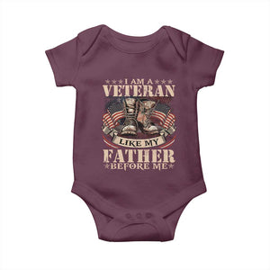 I Am A Veteran Like My Father Before Me Baby Onesie Vintage American Flag TS11 Maroon Print Your Wear