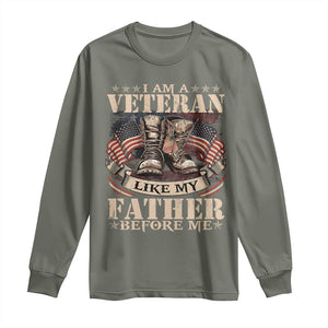 I Am A Veteran Like My Father Before Me Long Sleeve Shirt Vintage American Flag TS11 Military Green Print Your Wear