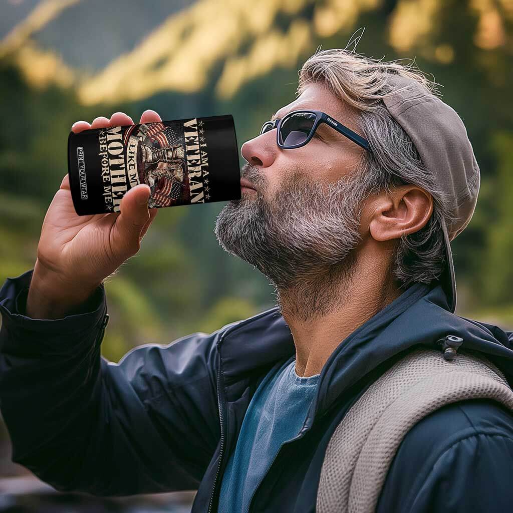 I Am A Veteran Like My Mother Before Me 4 in 1 Can Cooler Tumbler Vintage American Flag TS11 Print Your Wear