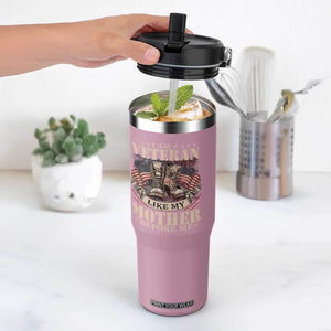 I Am A Veteran Like My Mother Before Me Flip Straw Tumbler Vintage American Flag TS11 One Size: 30 oz Light Pink Print Your Wear