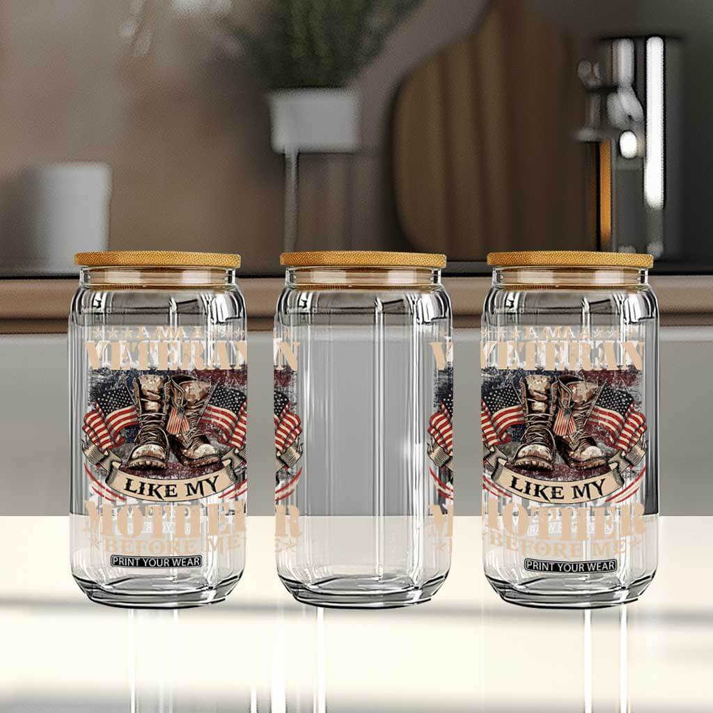 I Am A Veteran Like My Mother Before Me Glass Can Vintage American Flag TS11 Print Your Wear