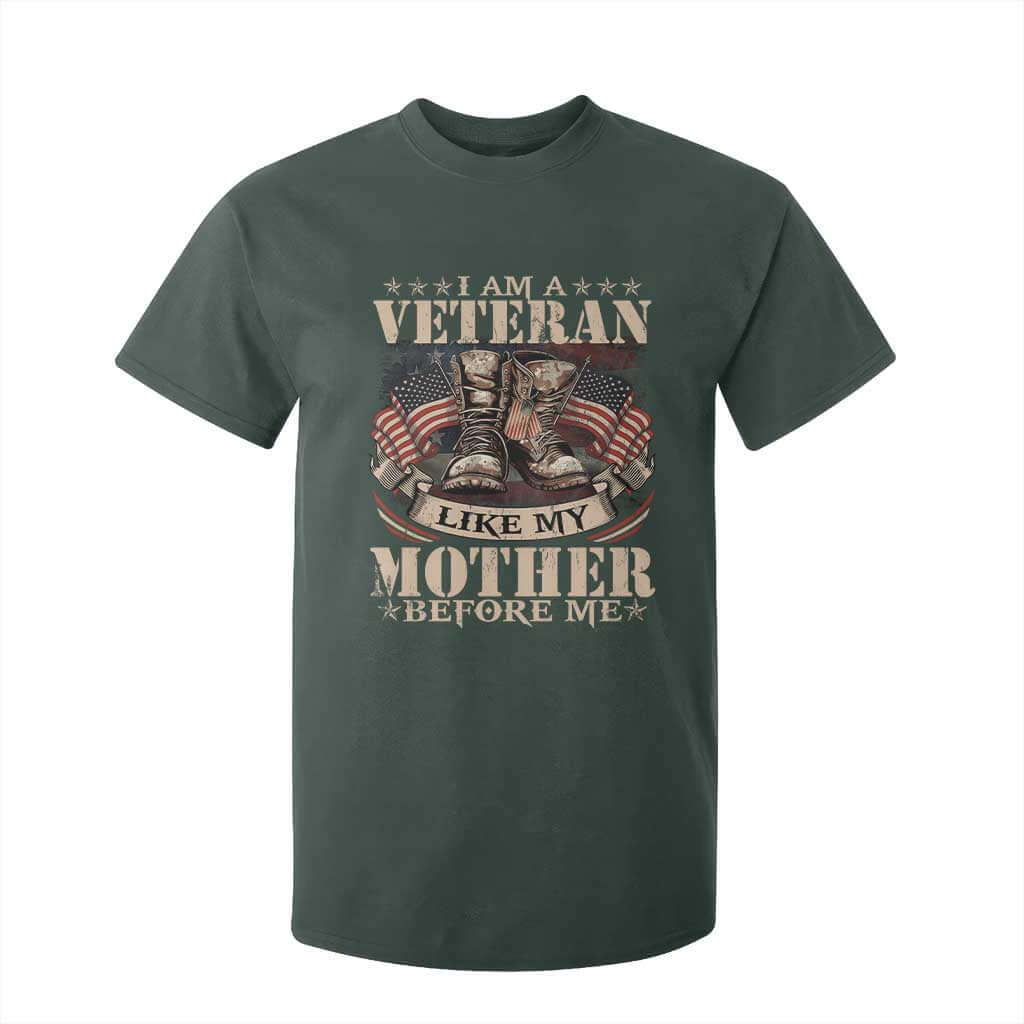 I Am A Veteran Like My Mother Before Me T Shirt For Kid Vintage American Flag TS11 Dark Forest Green Print Your Wear