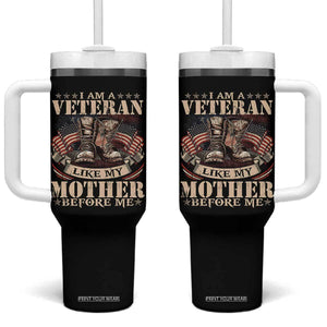 I Am A Veteran Like My Mother Before Me Tumbler With Handle Vintage American Flag TS11 One Size: 40 oz Black Print Your Wear