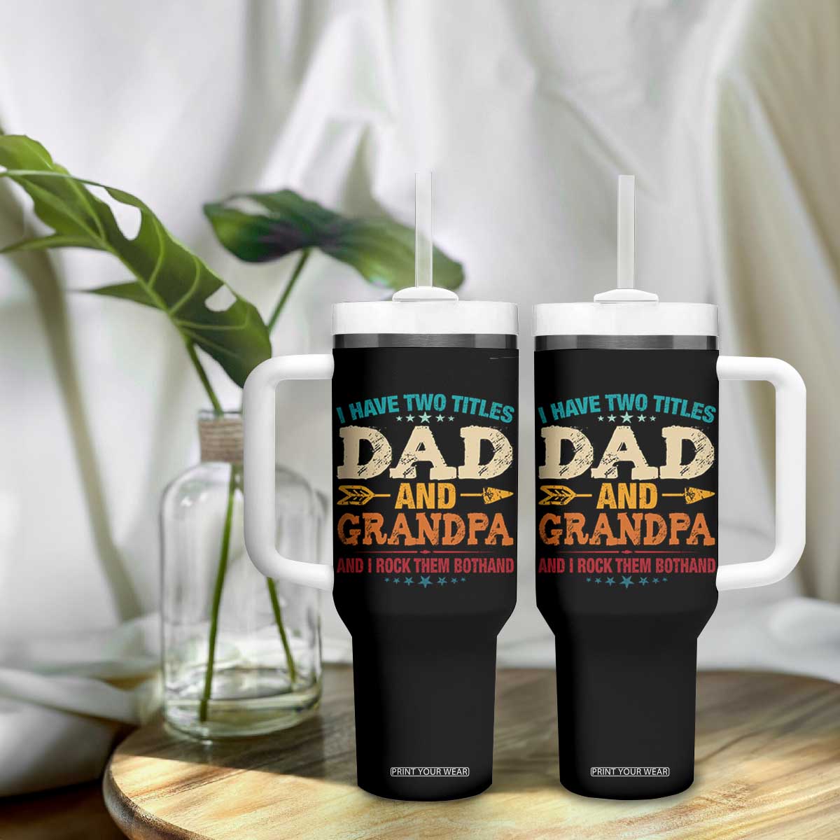 I Have Two Titles Dad And Grandpa Tumbler With Handle Retro Father's Day Grandpa Gift TS10 Print Your Wear