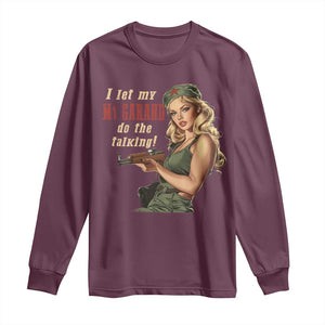 I Let My M1 Garand Do The Talking Long Sleeve Shirt WWII Pin Up TS11 Maroon Print Your Wear