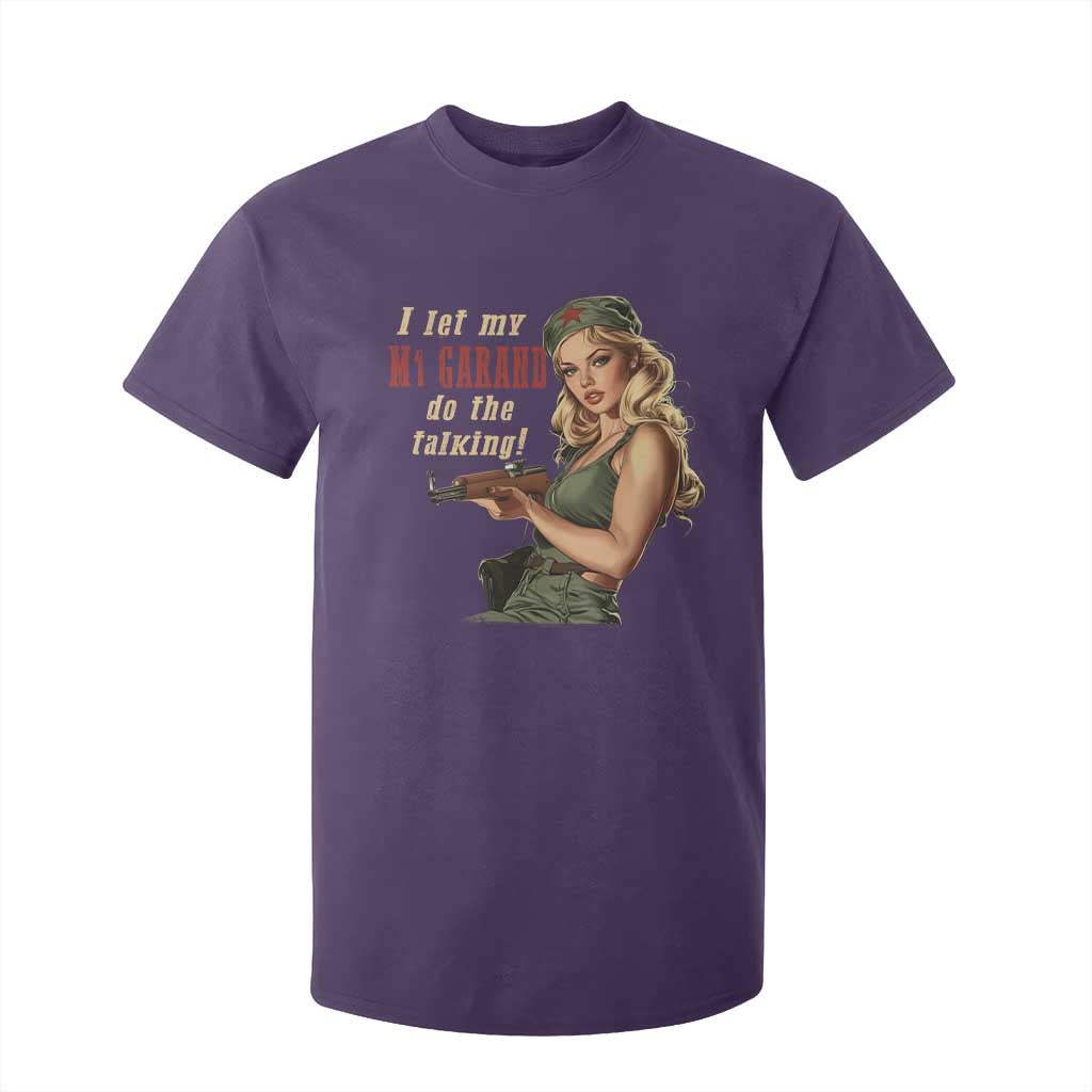 I Let My M1 Garand Do The Talking T Shirt For Kid WWII Pin Up TS11 Purple Print Your Wear
