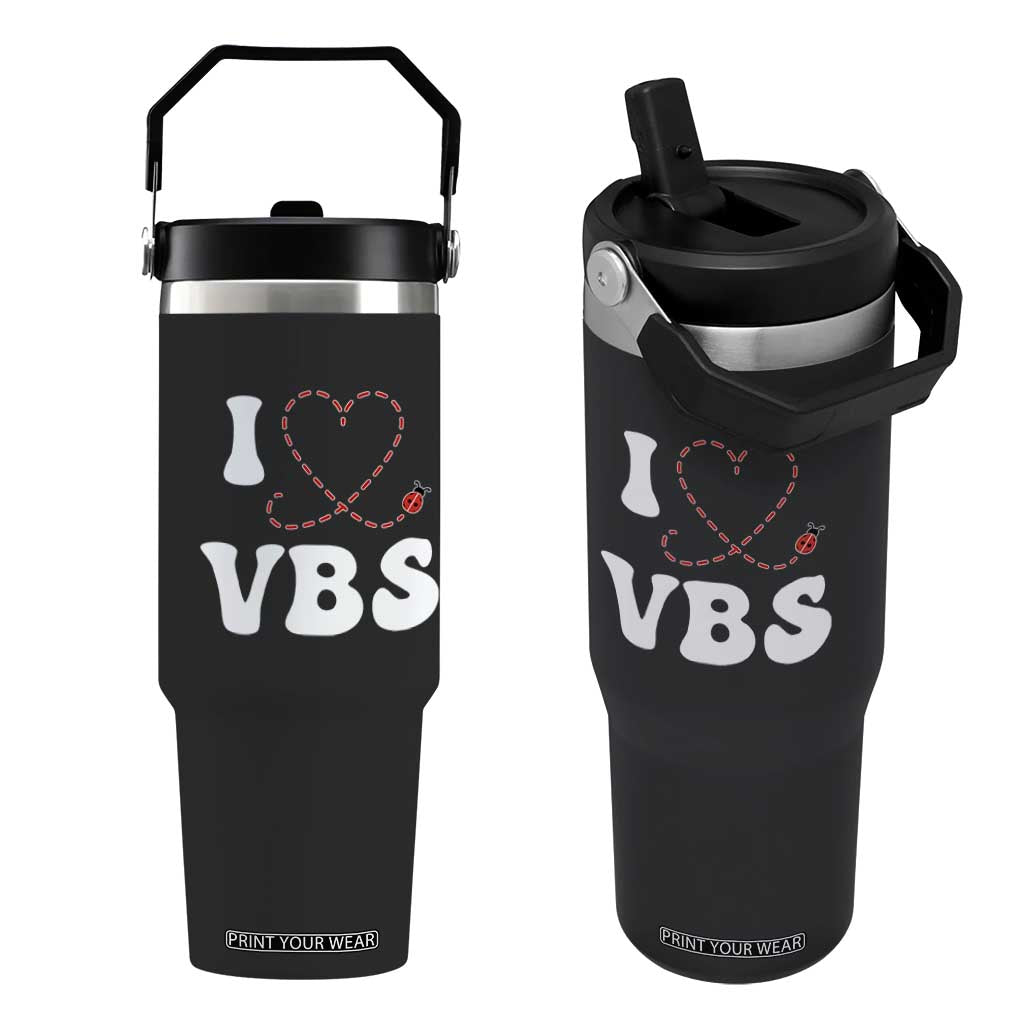 I Love VBS 2025 Flip Straw Tumbler Vacation Bible School Ladybug VBS Team TS02 One Size: 30 oz Black Print Your Wear