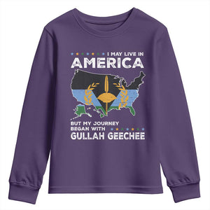 I May Live In America But My Journey Began With Gullah Geechee Youth Sweatshirt Black History TS11 Purple Print Your Wear