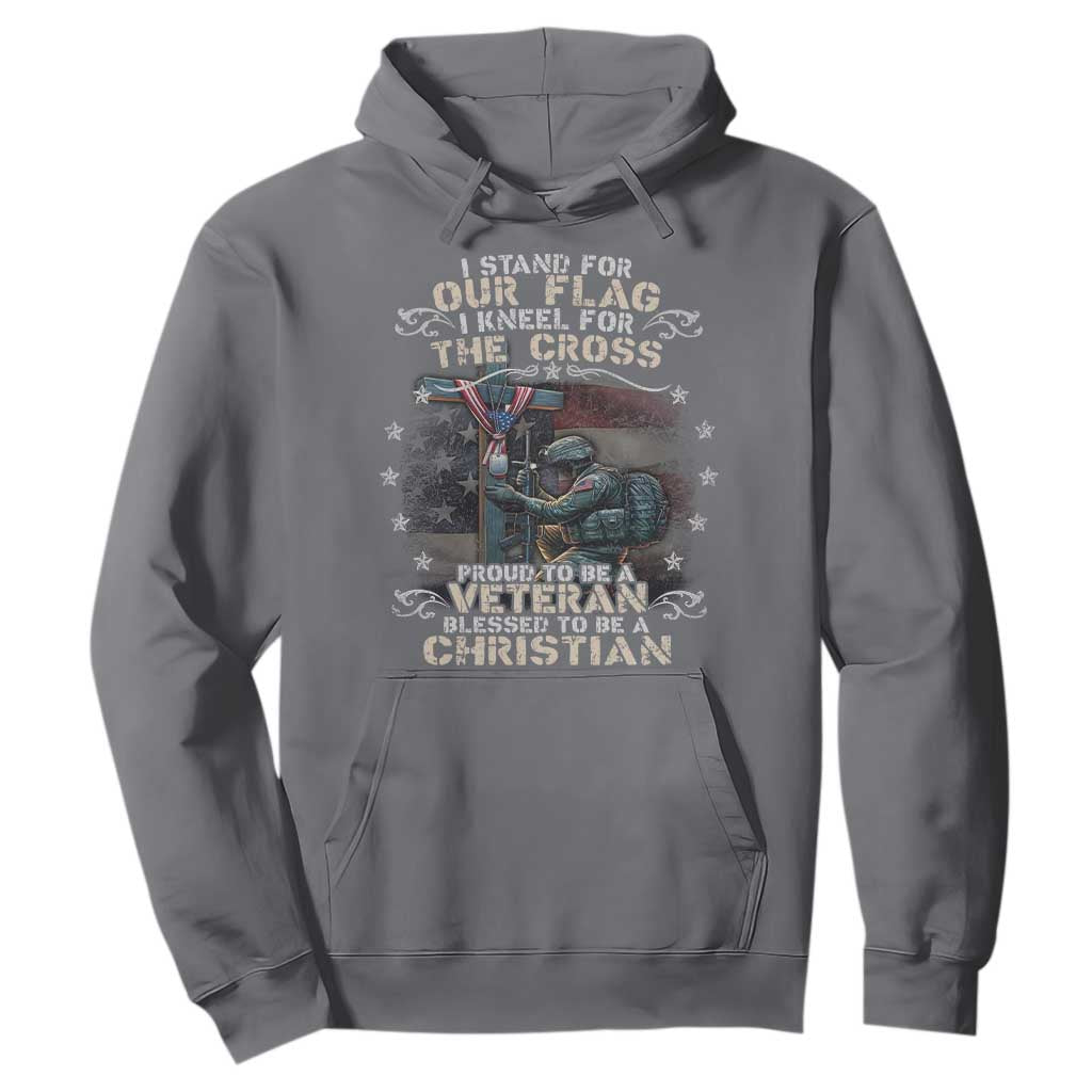 I Stand For Our Flag I Kneel For The Cross Proud Christian Veteran Hoodie TS11 Charcoal Print Your Wear