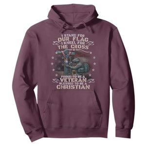 I Stand For Our Flag I Kneel For The Cross Proud Christian Veteran Hoodie TS11 Maroon Print Your Wear