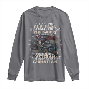 I Stand For Our Flag I Kneel For The Cross Proud Christian Veteran Long Sleeve Shirt TS11 Charcoal Print Your Wear