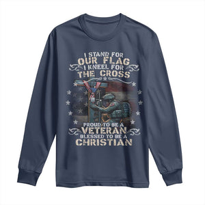I Stand For Our Flag I Kneel For The Cross Proud Christian Veteran Long Sleeve Shirt TS11 Navy Print Your Wear