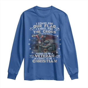 I Stand For Our Flag I Kneel For The Cross Proud Christian Veteran Long Sleeve Shirt TS11 Royal Blue Print Your Wear