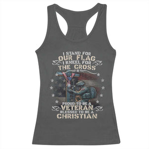 I Stand For Our Flag I Kneel For The Cross Proud Christian Veteran Racerback Tank Top TS11 Dark Heather Print Your Wear