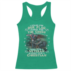 I Stand For Our Flag I Kneel For The Cross Proud Christian Veteran Racerback Tank Top TS11 Irish Green Print Your Wear