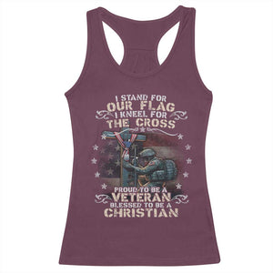 I Stand For Our Flag I Kneel For The Cross Proud Christian Veteran Racerback Tank Top TS11 Maroon Print Your Wear