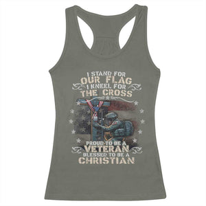 I Stand For Our Flag I Kneel For The Cross Proud Christian Veteran Racerback Tank Top TS11 Military Green Print Your Wear