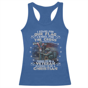 I Stand For Our Flag I Kneel For The Cross Proud Christian Veteran Racerback Tank Top TS11 Royal Blue Print Your Wear