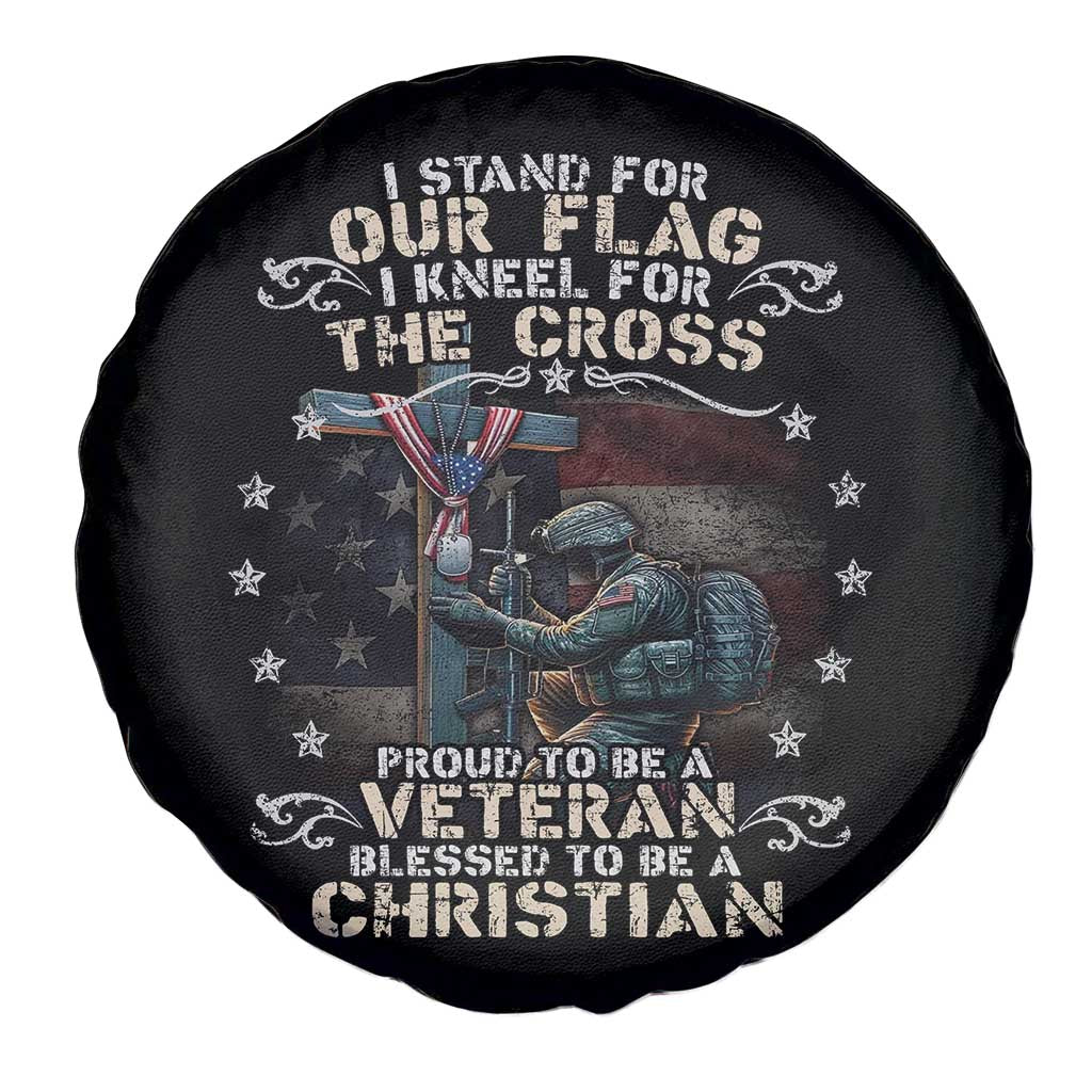 I Stand For Our Flag I Kneel For The Cross Proud Christian Veteran Spare Tire Cover TS11 Print Your Wear
