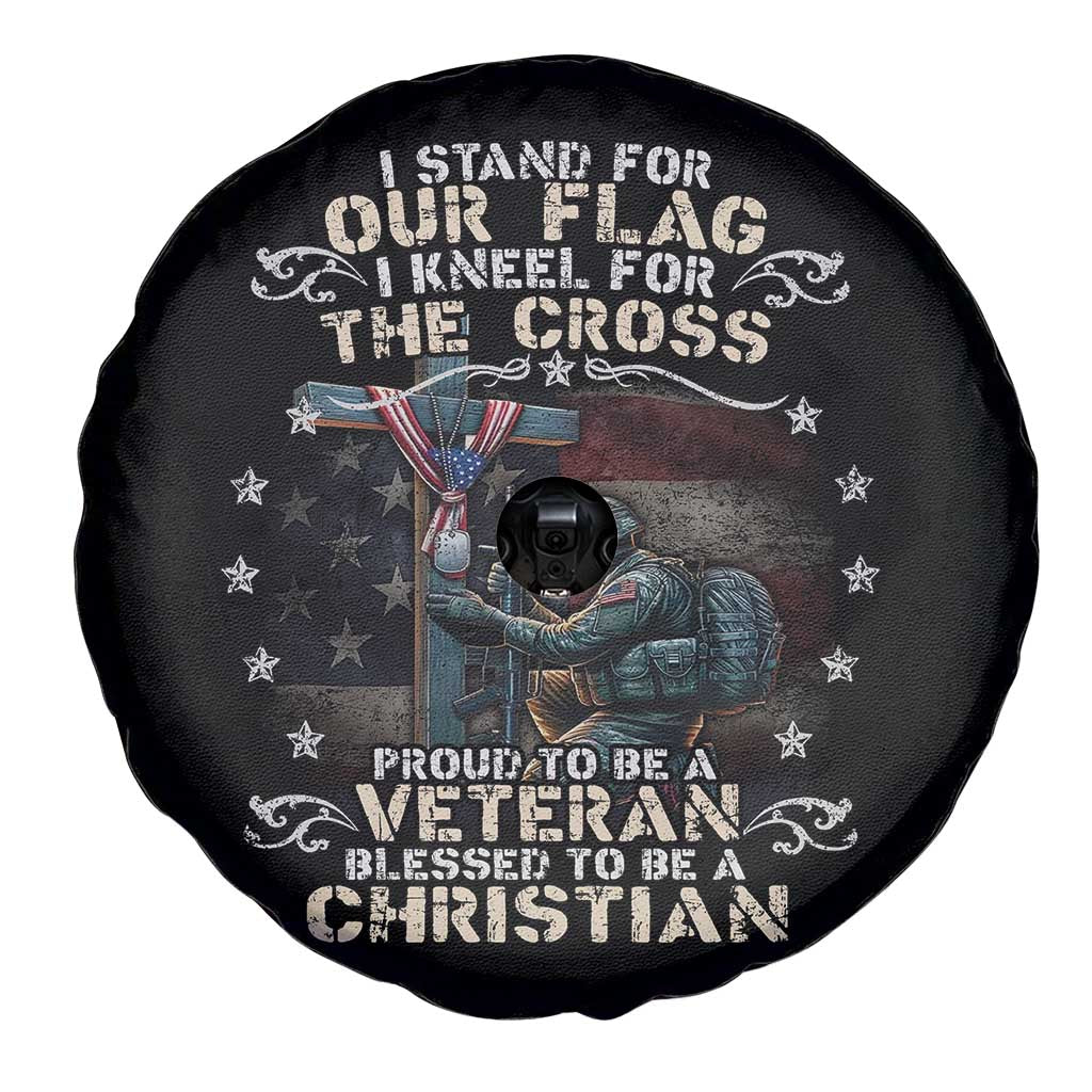 I Stand For Our Flag I Kneel For The Cross Proud Christian Veteran Spare Tire Cover TS11 Print Your Wear