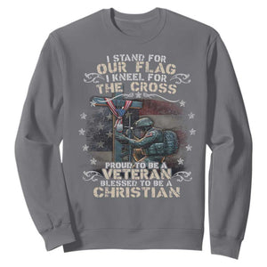 I Stand For Our Flag I Kneel For The Cross Proud Christian Veteran Sweatshirt TS11 Charcoal Print Your Wear