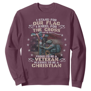 I Stand For Our Flag I Kneel For The Cross Proud Christian Veteran Sweatshirt TS11 Maroon Print Your Wear
