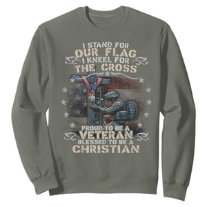 I Stand For Our Flag I Kneel For The Cross Proud Christian Veteran Sweatshirt TS11 Military Green Print Your Wear