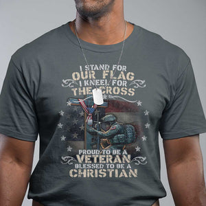 I Stand For Our Flag I Kneel For The Cross Proud Christian Veteran T Shirt TS11 Dark Heather Print Your Wear
