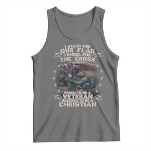 I Stand For Our Flag I Kneel For The Cross Proud Christian Veteran Tank Top TS11 Black Heather Print Your Wear