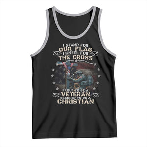 I Stand For Our Flag I Kneel For The Cross Proud Christian Veteran Tank Top TS11 Black Athletic Heather Print Your Wear