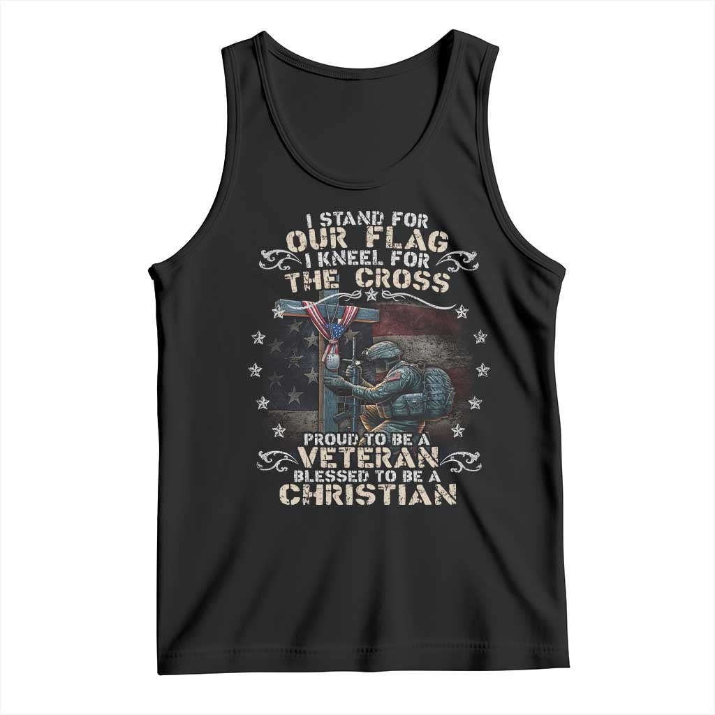 I Stand For Our Flag I Kneel For The Cross Proud Christian Veteran Tank Top TS11 Black Print Your Wear