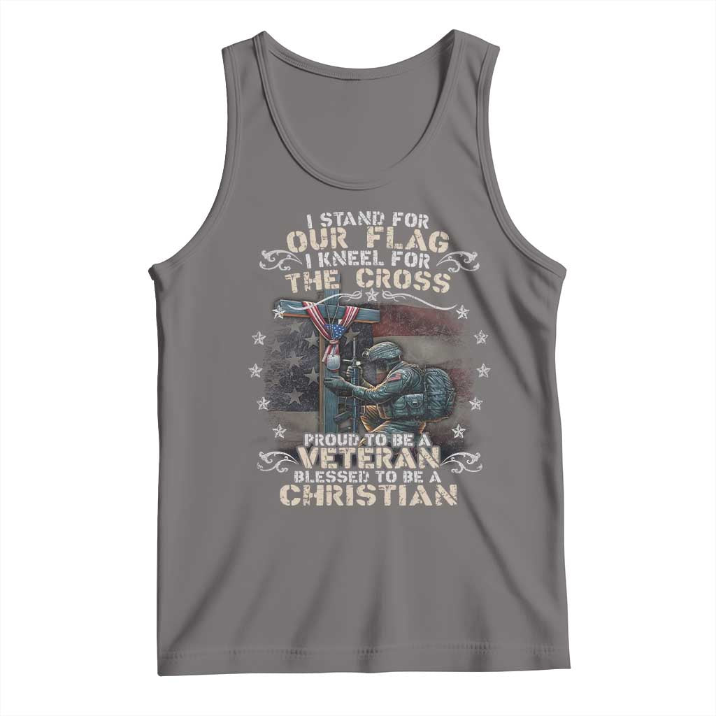 I Stand For Our Flag I Kneel For The Cross Proud Christian Veteran Tank Top TS11 Deep Heather Print Your Wear