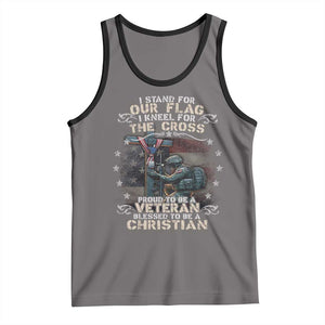 I Stand For Our Flag I Kneel For The Cross Proud Christian Veteran Tank Top TS11 Deep Heather Black Print Your Wear