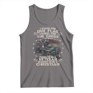 I Stand For Our Flag I Kneel For The Cross Proud Christian Veteran Tank Top TS11 Deep Heather Print Your Wear