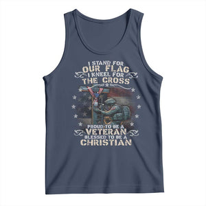I Stand For Our Flag I Kneel For The Cross Proud Christian Veteran Tank Top TS11 Navy Print Your Wear