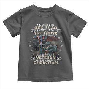 I Stand For Our Flag I Kneel For The Cross Proud Christian Veteran Toddler T Shirt TS11 Dark Heather Print Your Wear