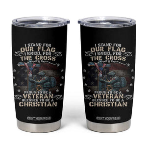 I Stand For Our Flag I Kneel For The Cross Proud Christian Veteran Tumbler Cup TS11 Black Print Your Wear