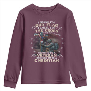 I Stand For Our Flag I Kneel For The Cross Proud Christian Veteran Youth Sweatshirt TS11 Maroon Print Your Wear
