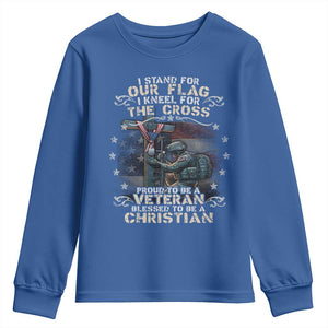 I Stand For Our Flag I Kneel For The Cross Proud Christian Veteran Youth Sweatshirt TS11 Royal Blue Print Your Wear