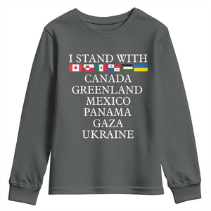 I Stand With Canada Greenland Mexico Panama Gaza Ukraine Youth Sweatshirt TS02 Dark Heather Print Your Wear