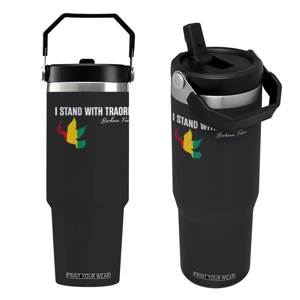 I Stand With Traoré Flip Straw Tumbler Burkina Faso Peace Dove TS02 One Size: 30 oz Black Print Your Wear
