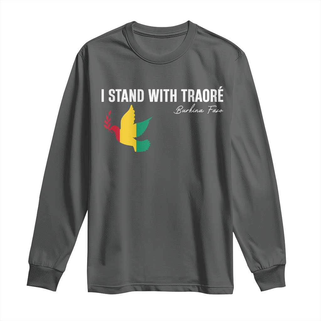 I Stand With Traoré Long Sleeve Shirt Burkina Faso Peace Dove TS02 Dark Heather Print Your Wear