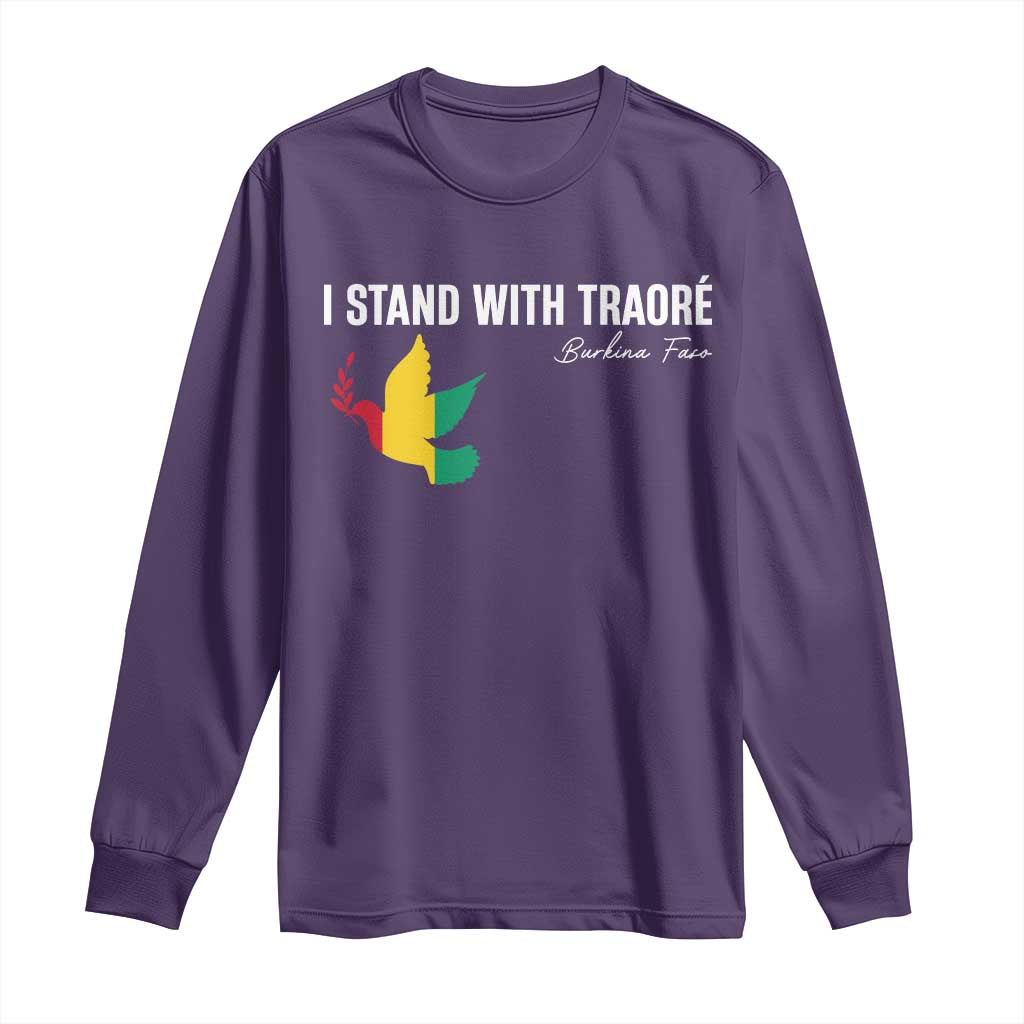 I Stand With Traoré Long Sleeve Shirt Burkina Faso Peace Dove TS02 Purple Print Your Wear