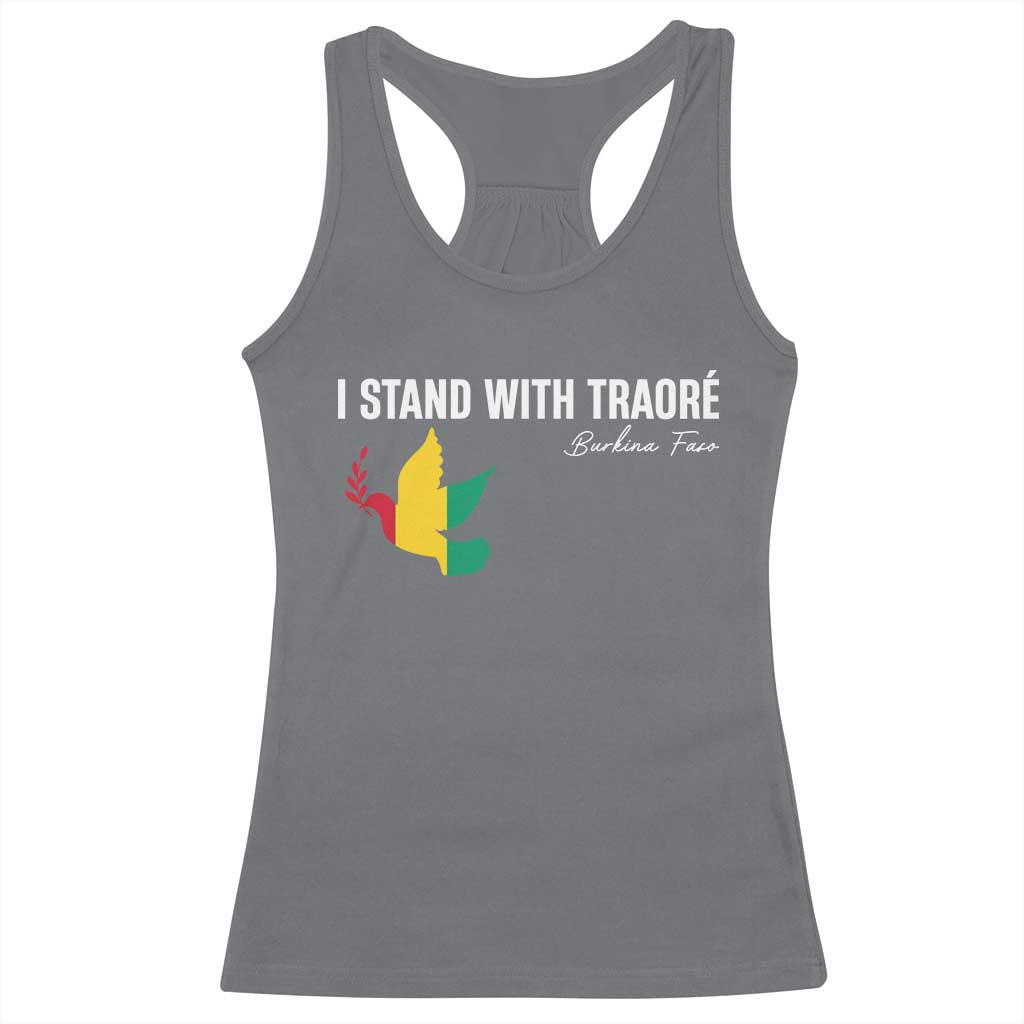 I Stand With Traoré Racerback Tank Top Burkina Faso Peace Dove TS02 Charcoal Print Your Wear